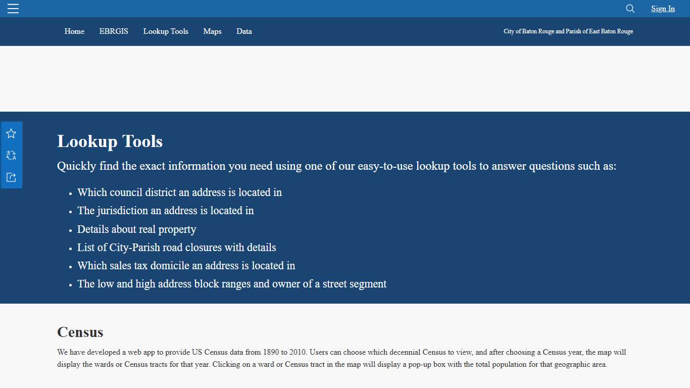 Lookup Tools | EBRGIS Program