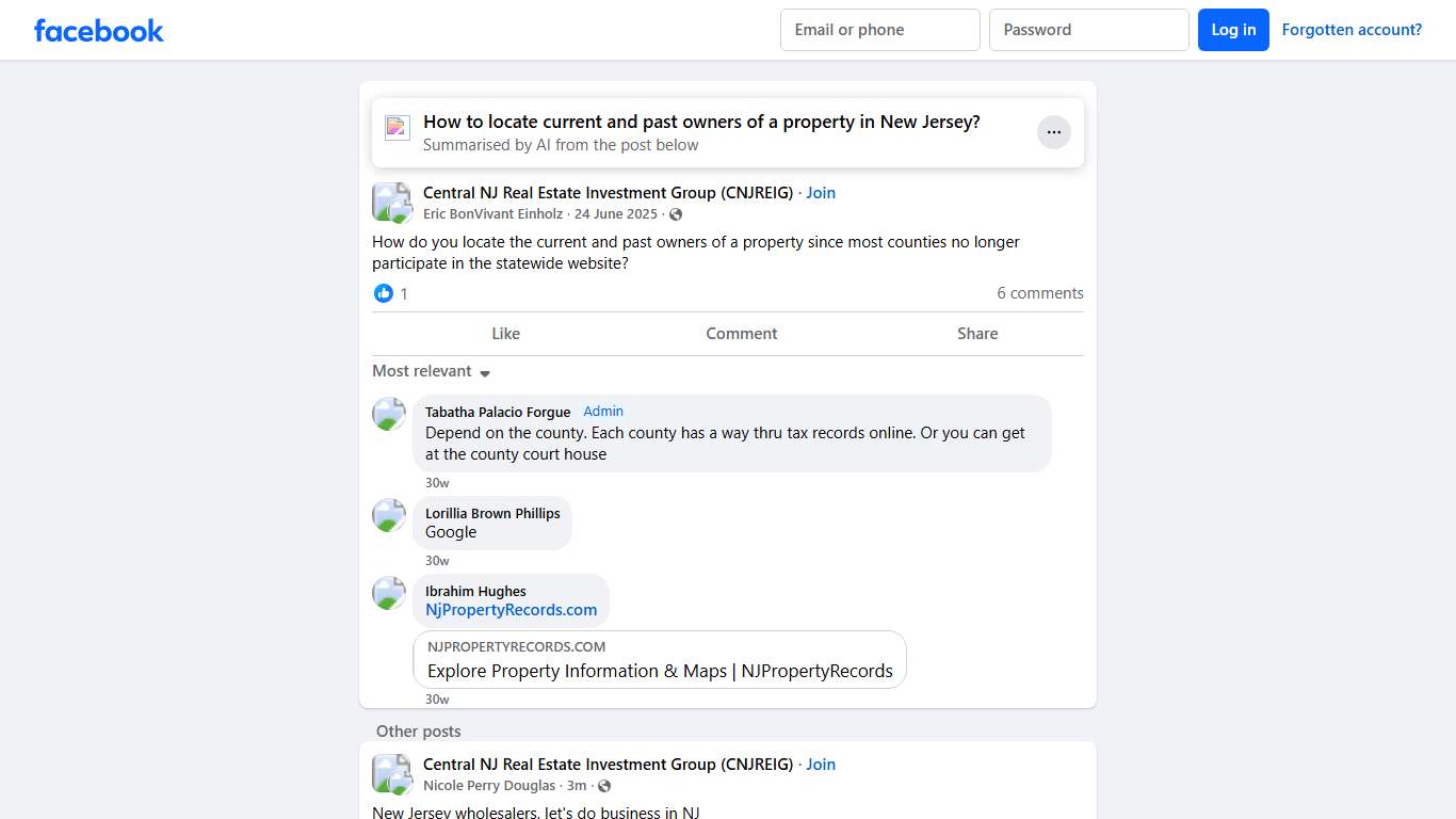 Central NJ Real Estate Investment Group (CNJREIG) | How do you locate the current and past owners of a property since most counties no longer participate in the statewide website | Facebook
